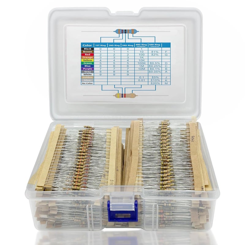 YEAZ 2600 Pcs 130 Value Resistor Kit, 1/4W (0.25W) 1 Ohm– 3M Ohm, 5% Tolerance, Carbon Film Resistors for DIY Electronics Projects, RoHS-Compliant Resistor Pack, 100% New Fixed Resistors for Beginners - Image 1